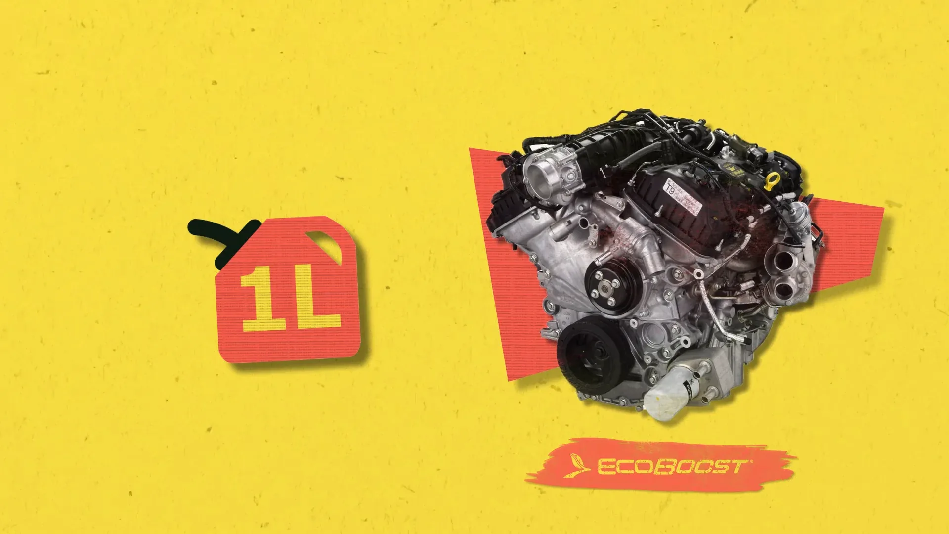 Ford EcoBoost engine in a yellow motion-design composition